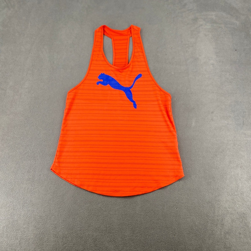 Puma Womens Racerback Activewear Tank Top Orange Blue Logo Size M 7209